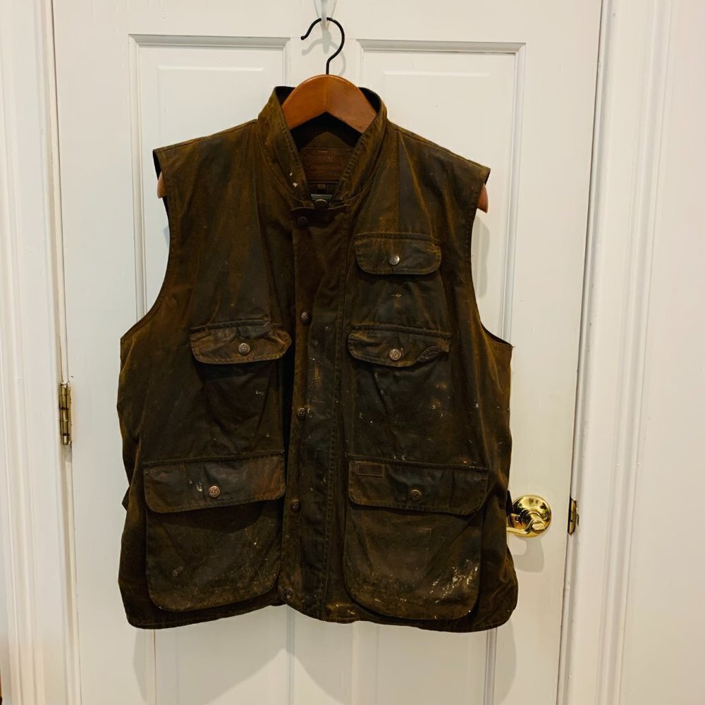 Vintage Outback Trading Company Men's Deer Hunter Brown Oilskin Vest Size XL